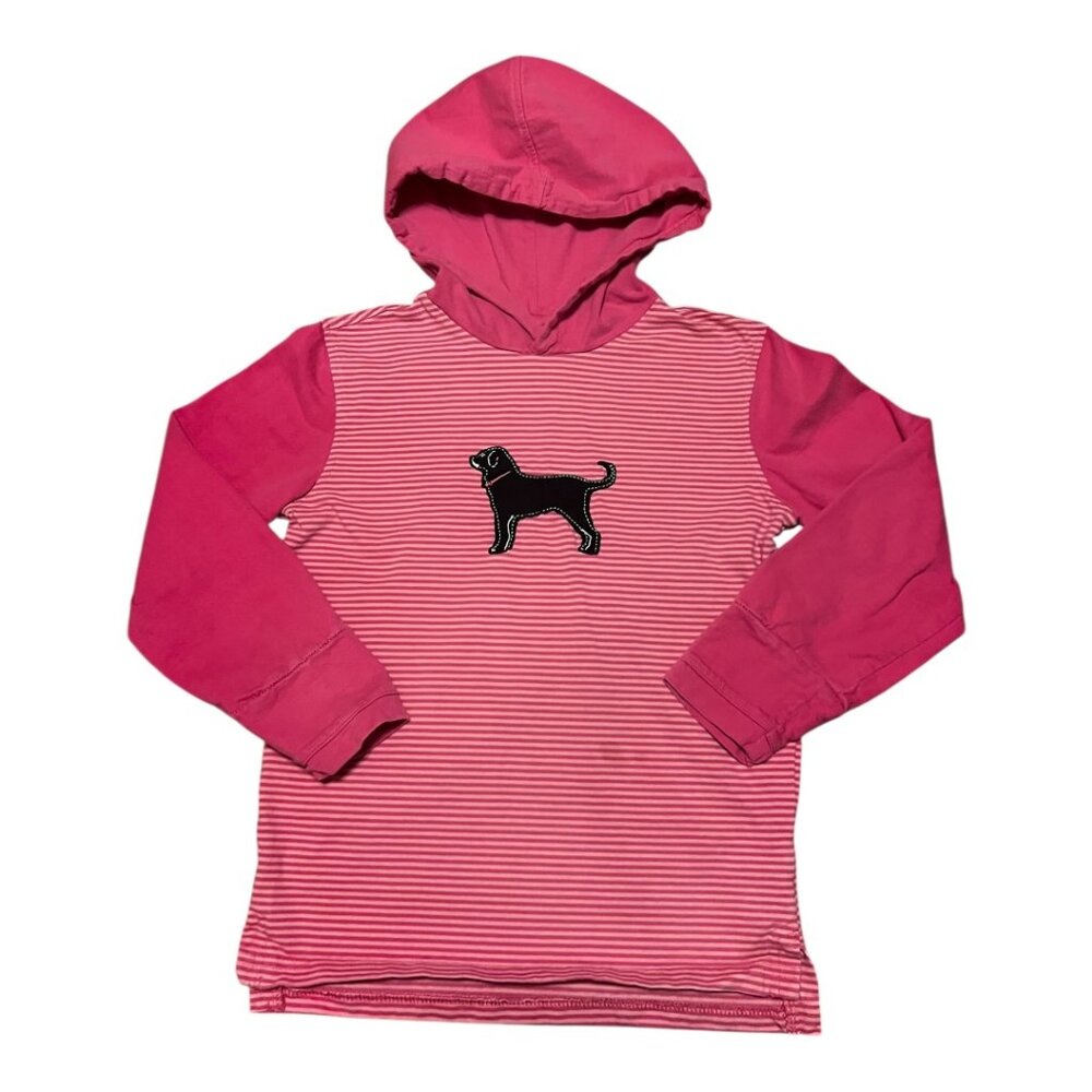 The Black Dog Women’s Hoodie Small Pink Stripe Long Sleeve Dog Logo